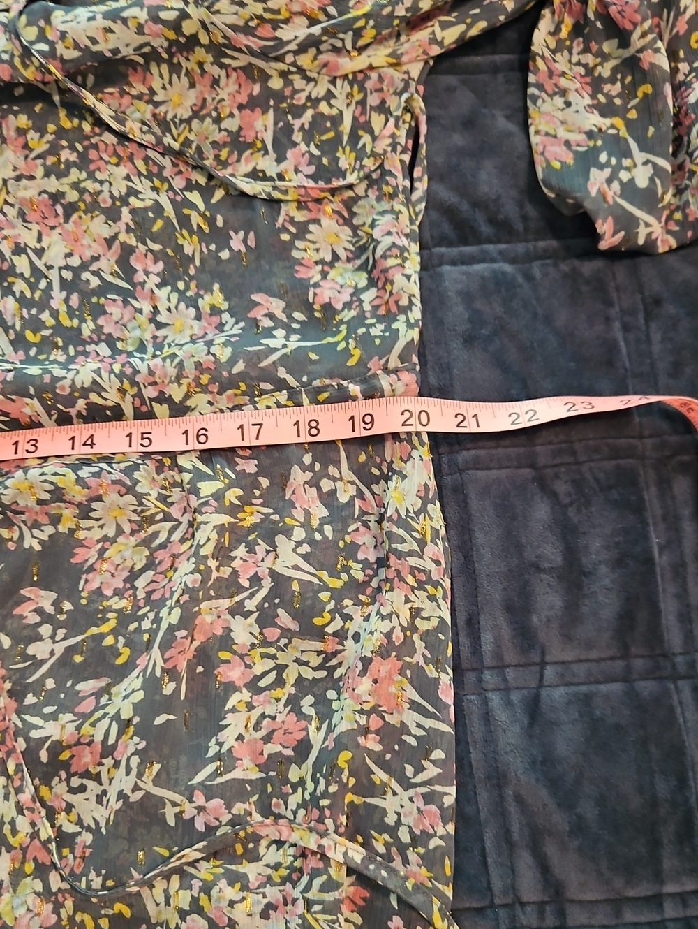 ANA Gray Floral Maxi Dress, Sheer Balloon Sleeves, Lined Slip, Cinched Waist, L - Picture 8 of 11